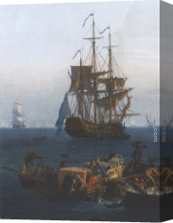 Claude-joseph Canvas Paintings - Vue du golfe de Bandol la p&ecirc;che au thon [detail #1] by Claude-Joseph Vernet